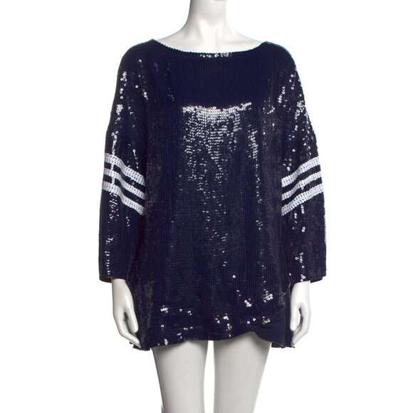 Tibi Tops - Tibi Navy All Over Sequins T-Shirt, $875